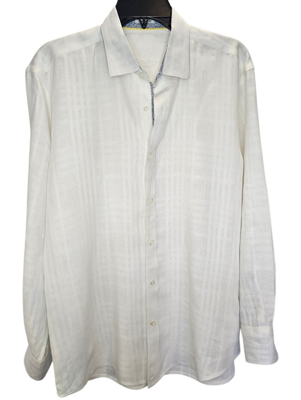 Bugatchi Men's Ivory Long-Sleeve Shaped fit Dress Shirt, Medium